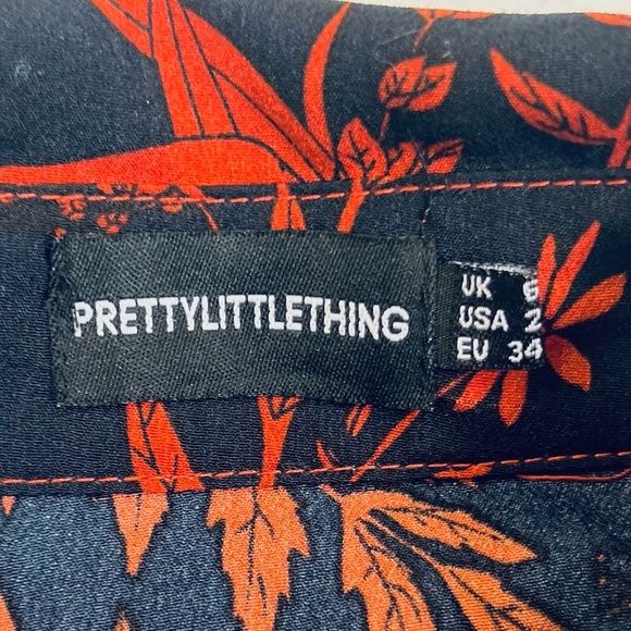 PRETTYLITTLETHING Long Sleeve Deep V Neck Red Floral Oversized Top Size 2 Fall - Picture 5 of 16